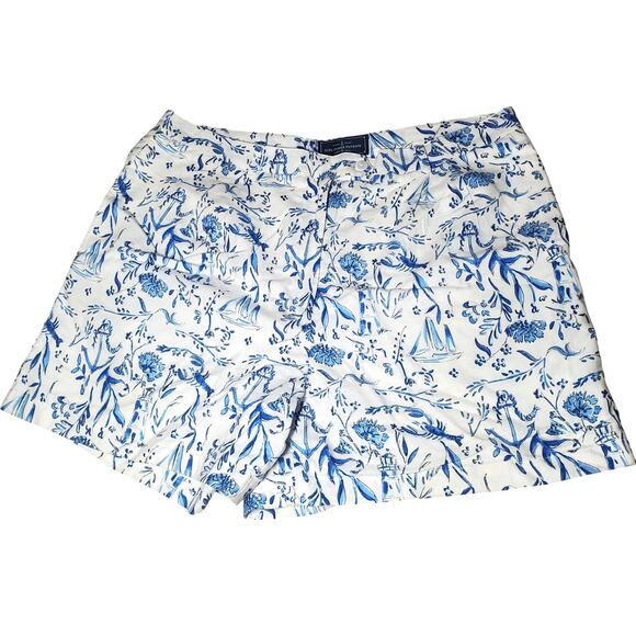 Kiel James Patrick Linen Cotton Blend Chinoiserie Beach Pattern Shorts Size 10 - Picture 2 of 16